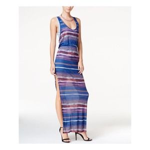 CHELSEA SKY Womens Navy Slitted Striped Sleeveless V Neck Maxi Dress Medium‎ NWT